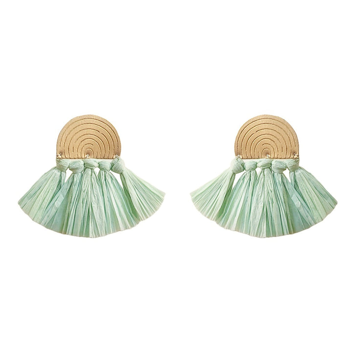 Sea Green Raffia Fan Earrings-0