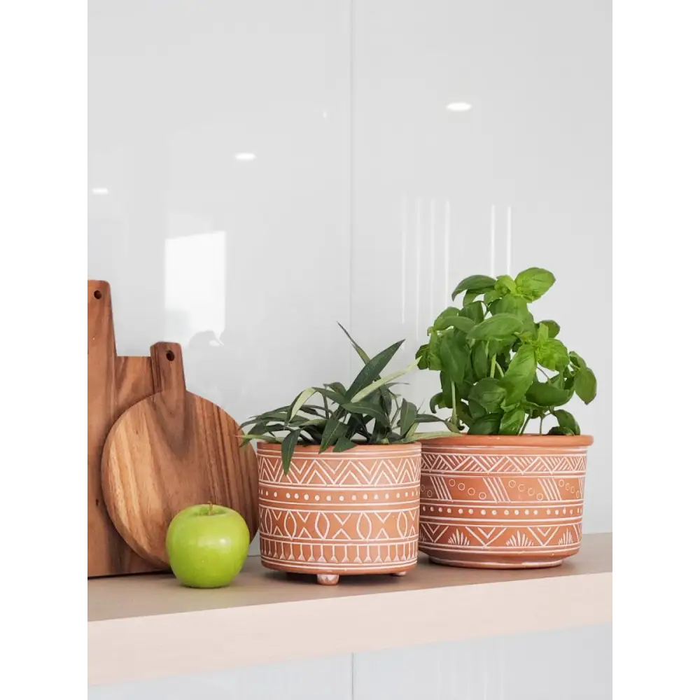 Hand Etched Terracotta Pot - Large - EcofiedHome