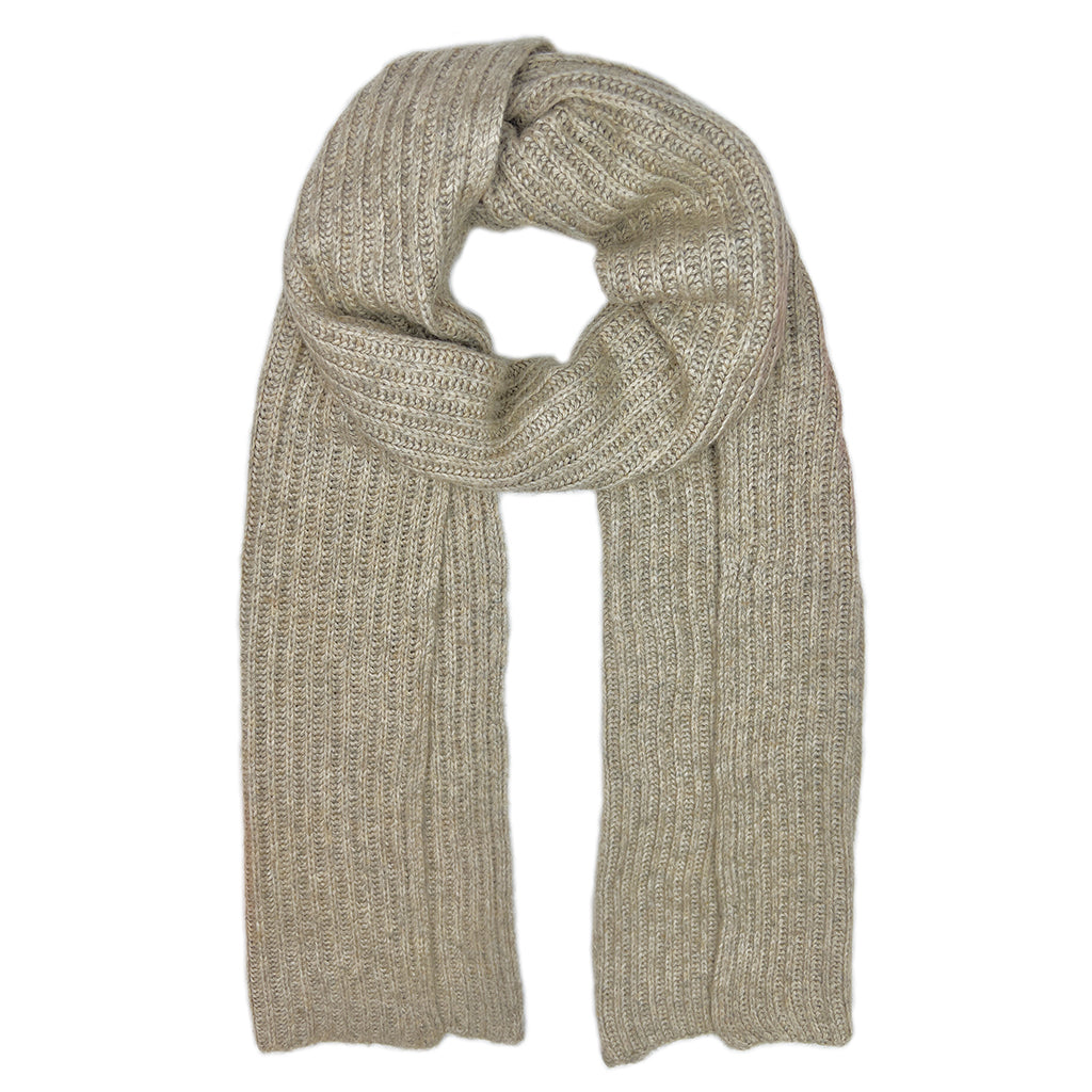 Oatmeal and beige Himalayan cashmere scarf, marled ribbed knit