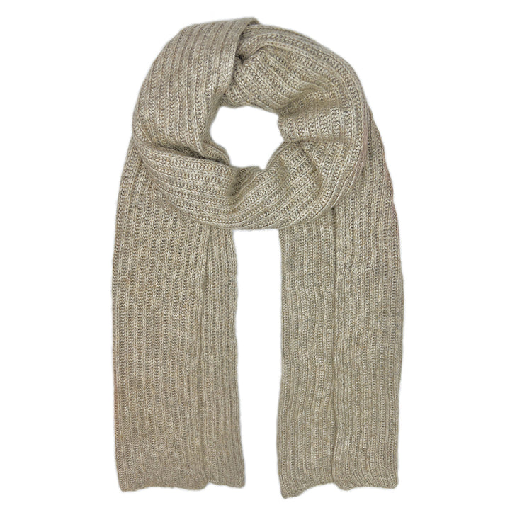 Oatmeal and beige Himalayan cashmere scarf, marled ribbed knit