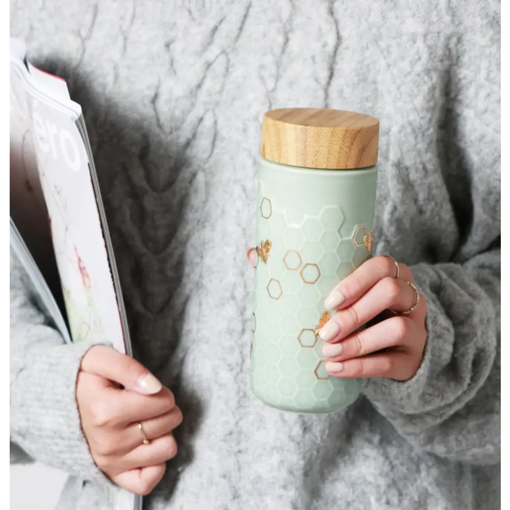 Honey Bee Ceramic Travel Mug / Gold 12.3 oz - EcofiedHome