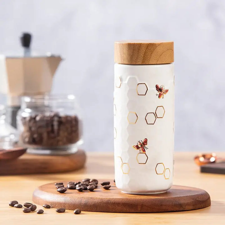 Honey Bee Ceramic Travel Mug / Gold 12.3 oz - EcofiedHome