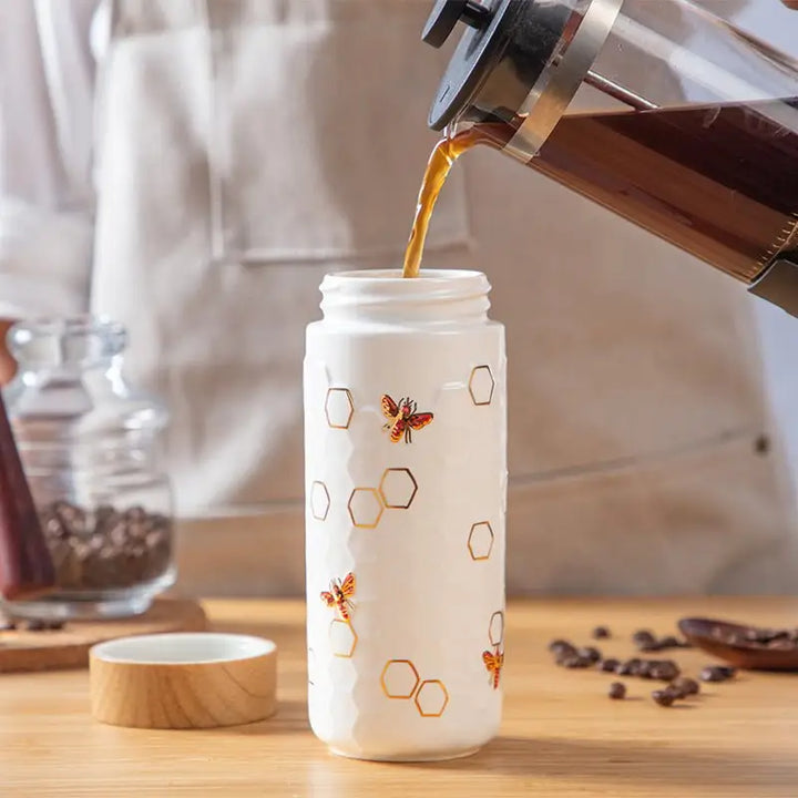 Honey Bee Ceramic Travel Mug / Gold 12.3 oz - EcofiedHome