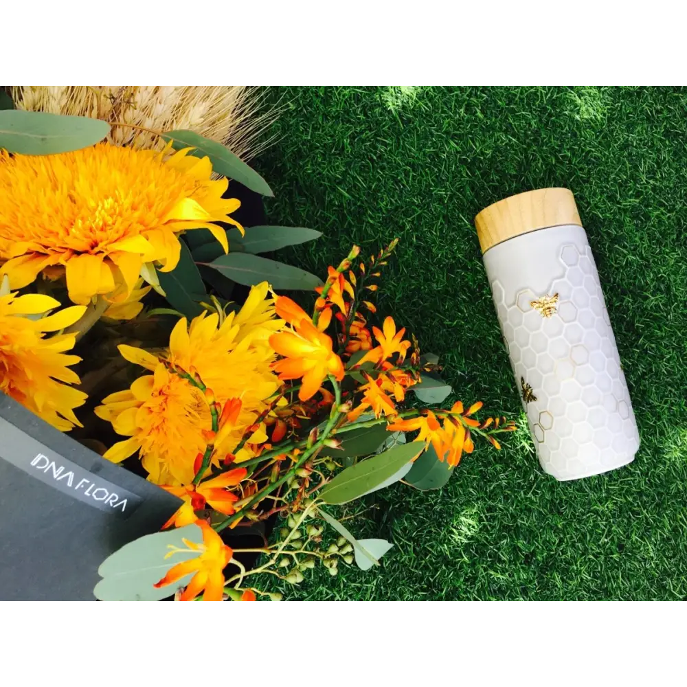 Honey Bee Ceramic Travel Mug / Gold 12.3 oz - EcofiedHome