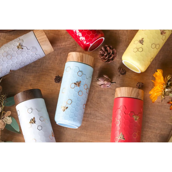 Honey Bee Ceramic Travel Mug / Gold 12.3 oz - EcofiedHome