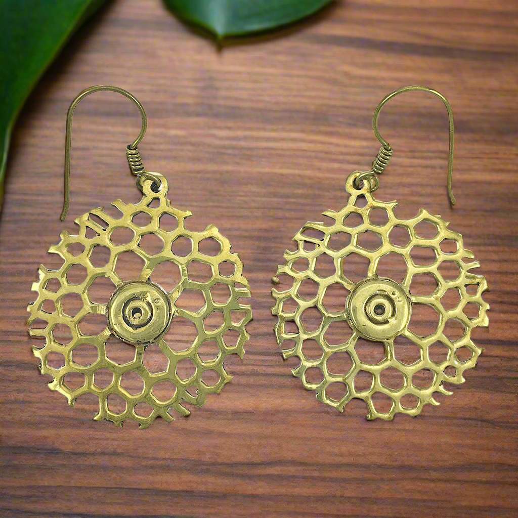 Honeycomb Bomb Earrings Supporting a Once-Broken Community