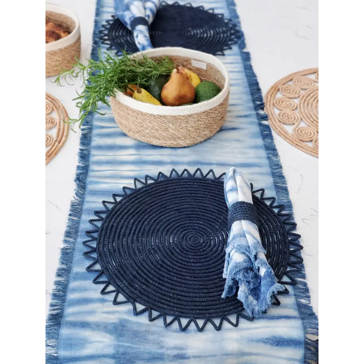 Tie Dye Cotton Table Runner - Indigo Blue-3