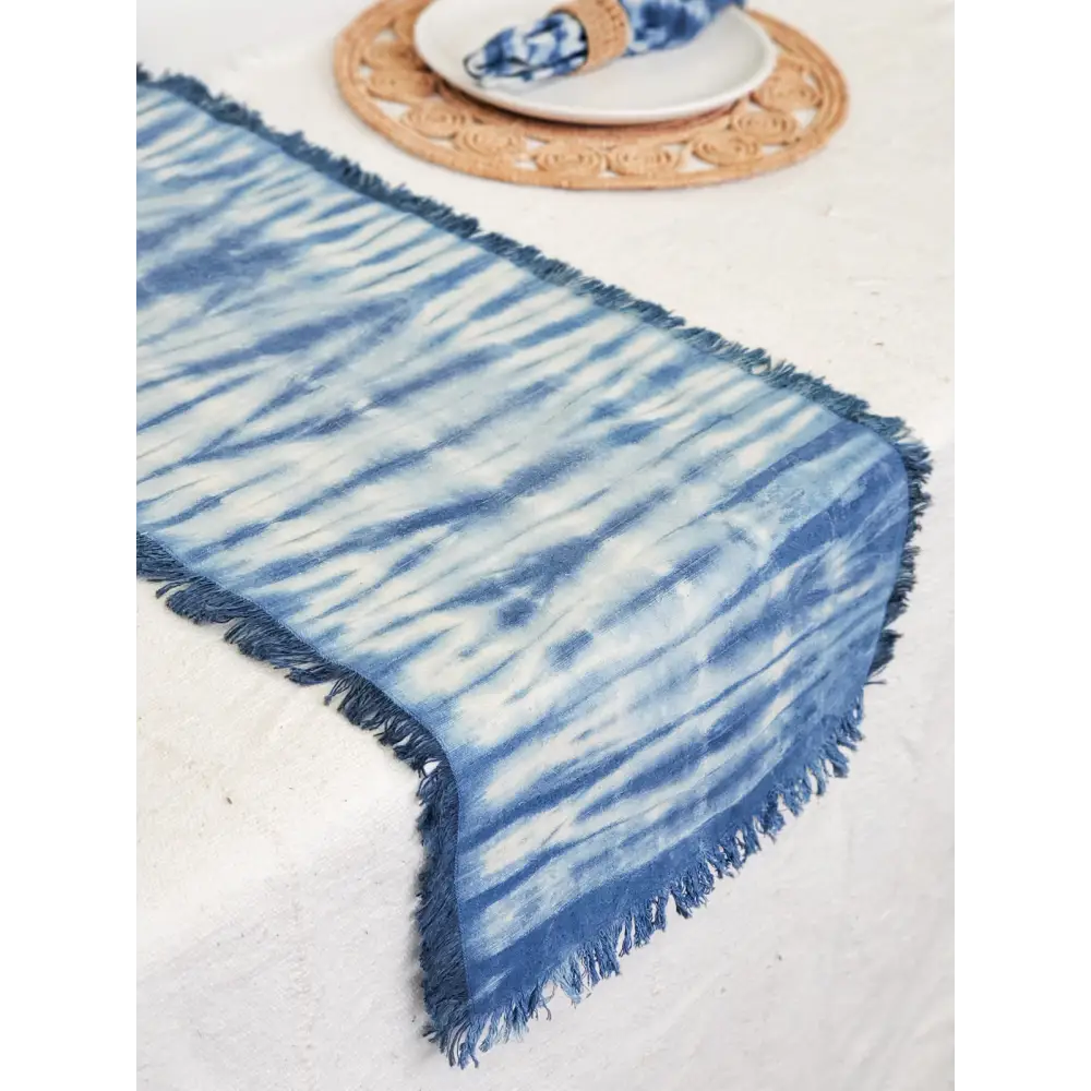 Tie Dye Cotton Table Runner - Indigo Blue-2