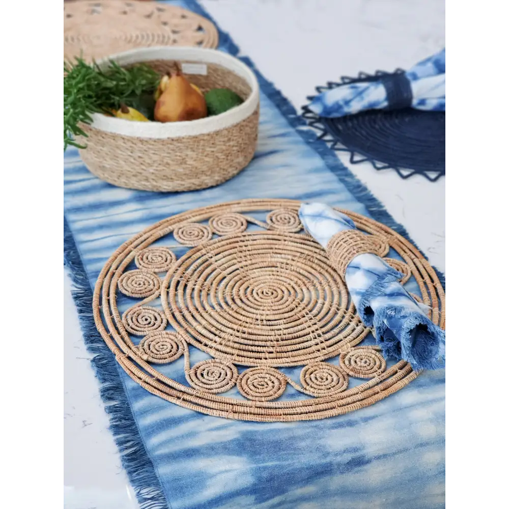 Tie Dye Cotton Table Runner - Indigo Blue-1