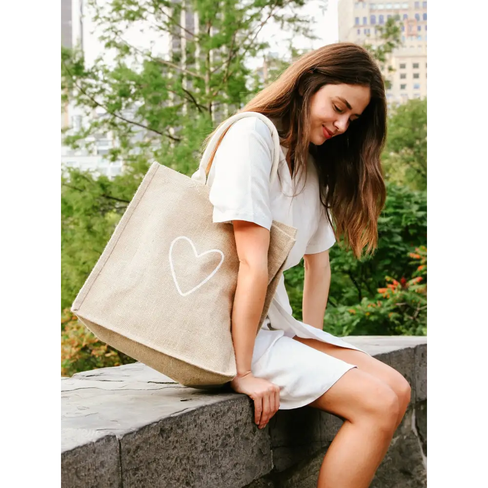 Jute Canvas Market Bag - Love - EcofiedHome