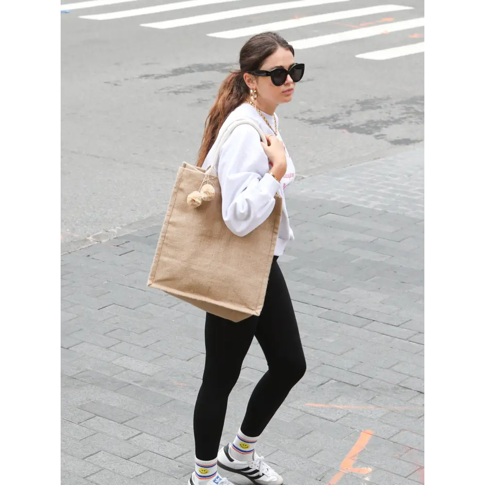 Jute Canvas Market Bag With Pompom-1