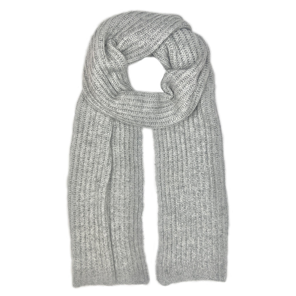 Heather gray Himalayan cashmere scarf, ribbed knit