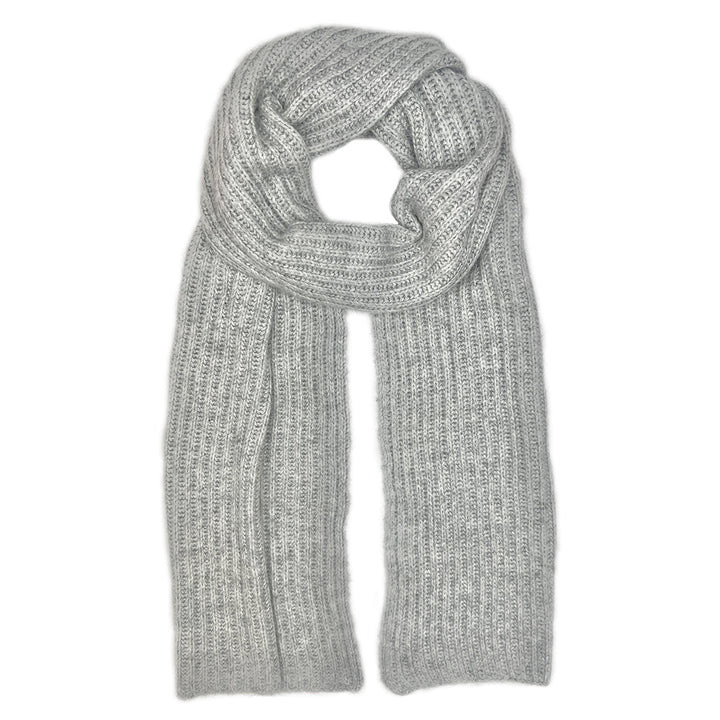 Heather gray Himalayan cashmere scarf, ribbed knit
