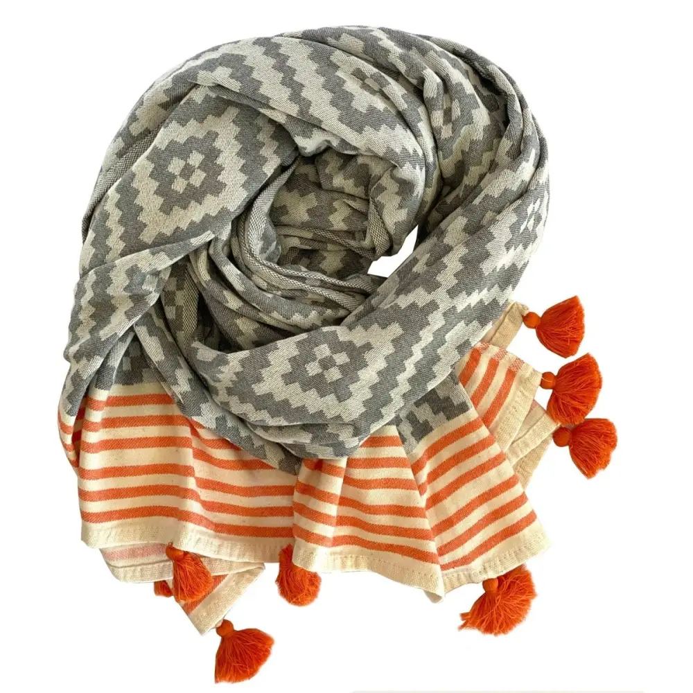 Merida Gray - Orange Turkish Towel / Blanket - EcofiedHome