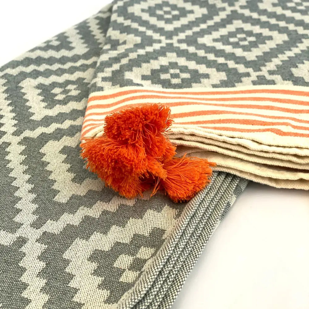 Merida Gray - Orange Turkish Towel / Blanket - EcofiedHome