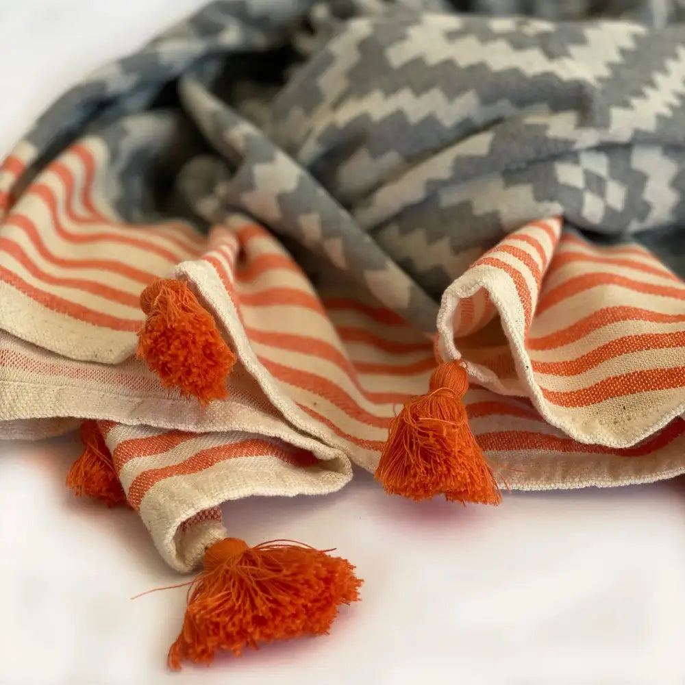 Merida Gray - Orange Turkish Towel / Blanket - EcofiedHome