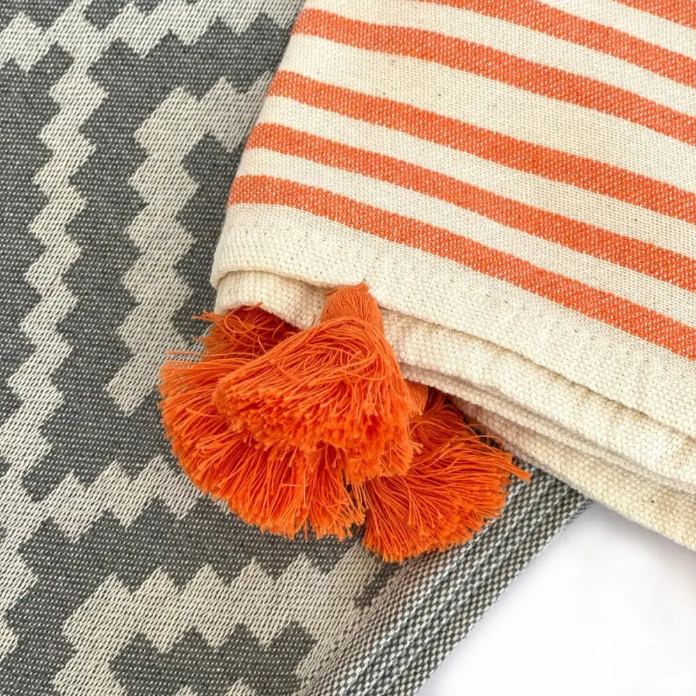 Merida Gray - Orange Turkish Towel / Blanket - EcofiedHome