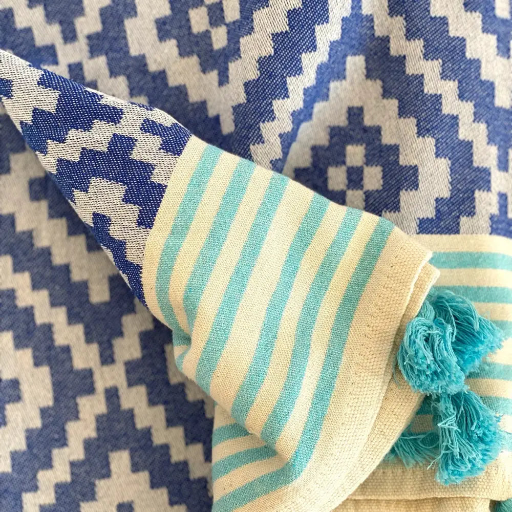 Merida Turkish Towel / Blanket - Blue - EcofiedHome