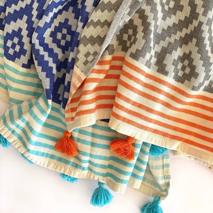 Merida Turkish Towel / Blanket - Blue - EcofiedHome