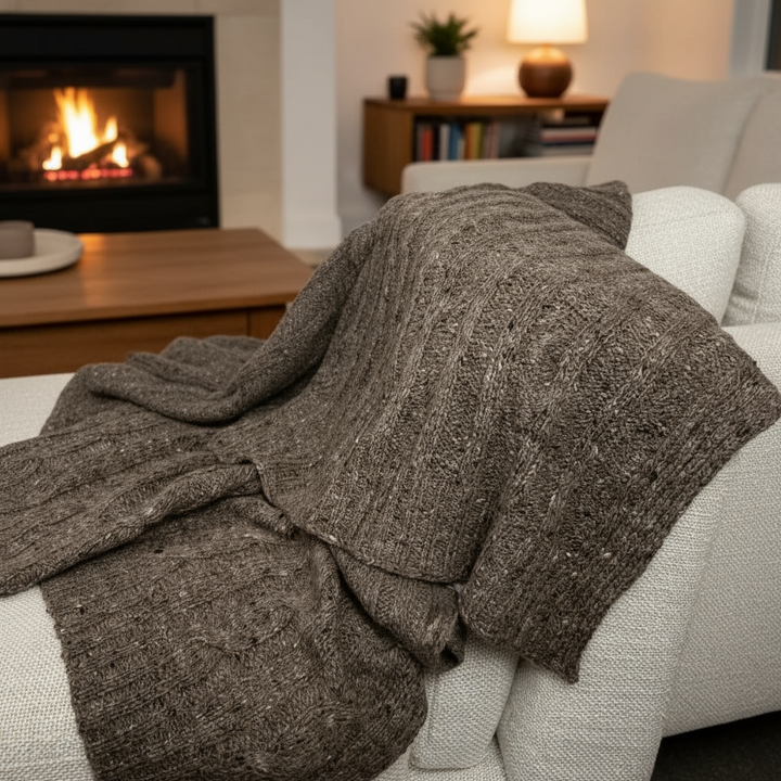 Mocha Cable Knit Alpaca Throw for Luxurious Comfort