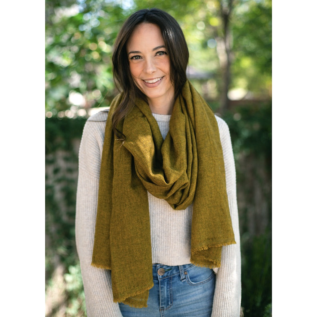 Olive Handloom Cashmere Scarf-1