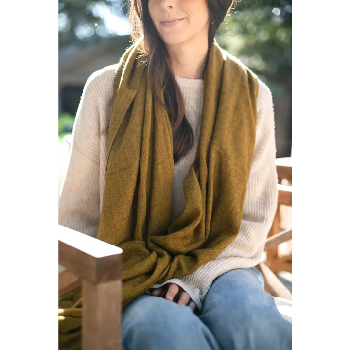 Olive Handloom Cashmere Scarf-2