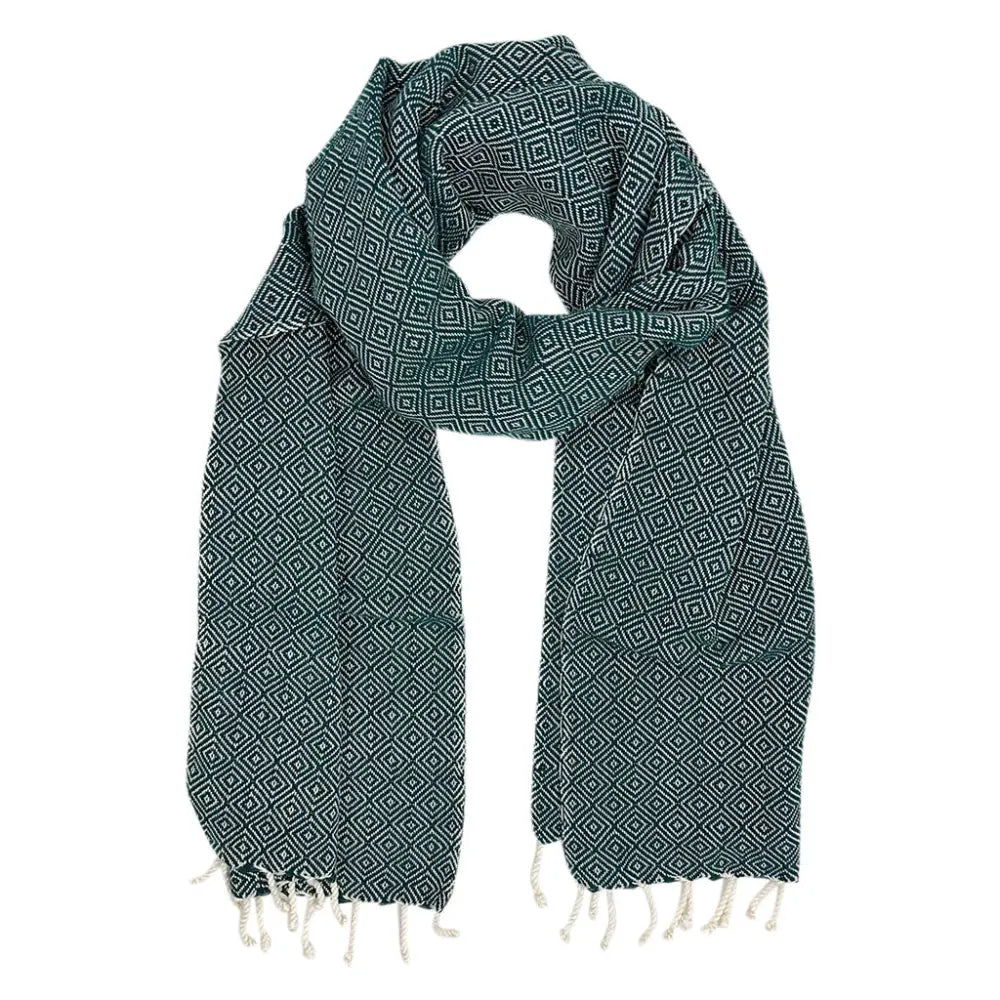 Emerald organic cotton scarf showing diamond pattern