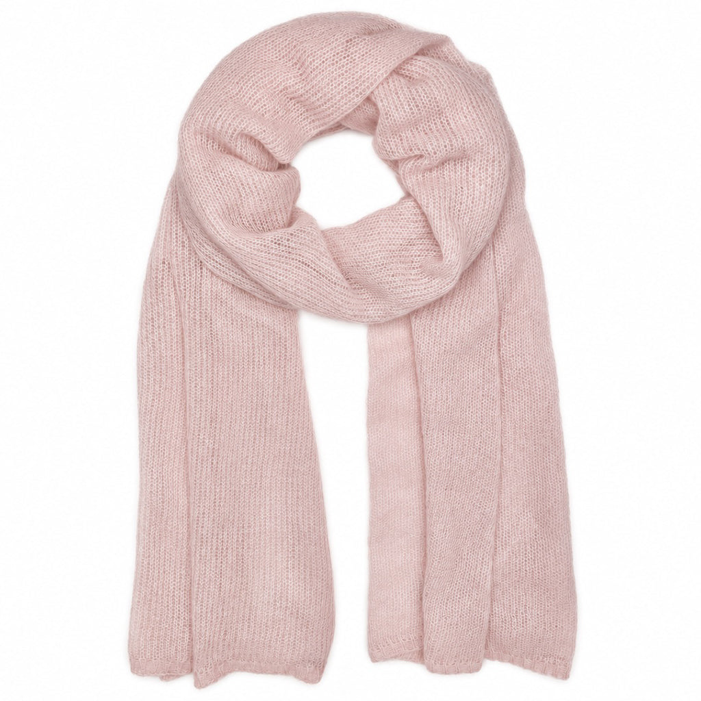Baby pink alpaca and merino blend scarf, open knit