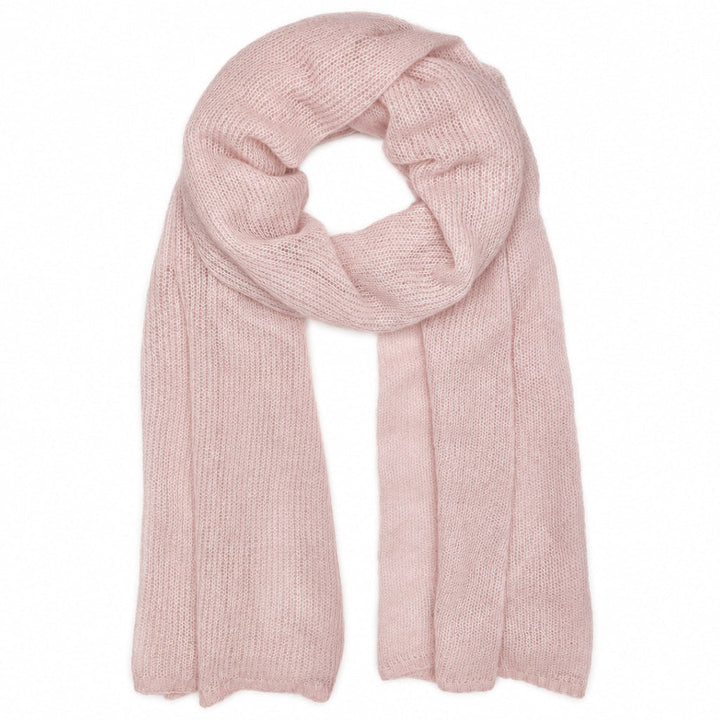 Baby pink alpaca and merino blend scarf, open knit