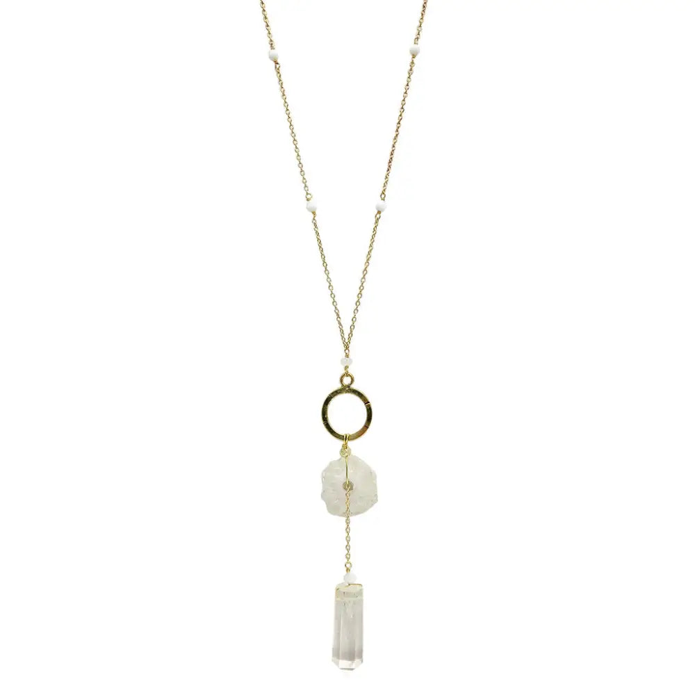 Solar Quartz + Crystal Y Necklace-0