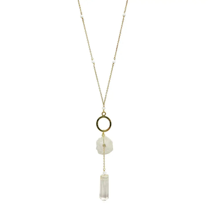 Solar Quartz + Crystal Y Necklace-0