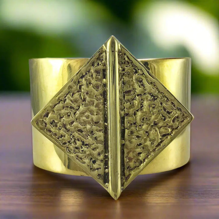 Powerful Hammered Bombshell Cuff with Adjustable Fit - Bracelets