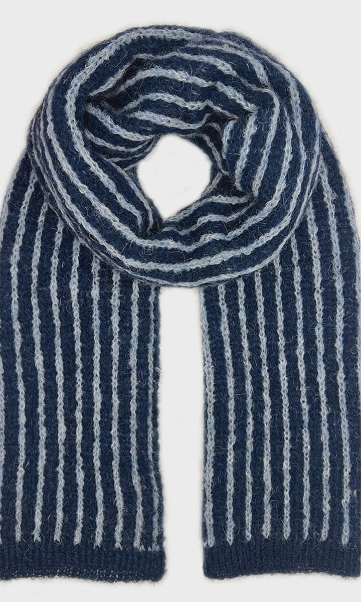 Coastal Stripe Alpaca Scarf in Sandy Beige and Marine Blue