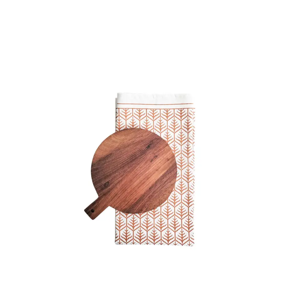 Round Wooden Serving Board - Gift Set with Tea towel - EcofiedHome