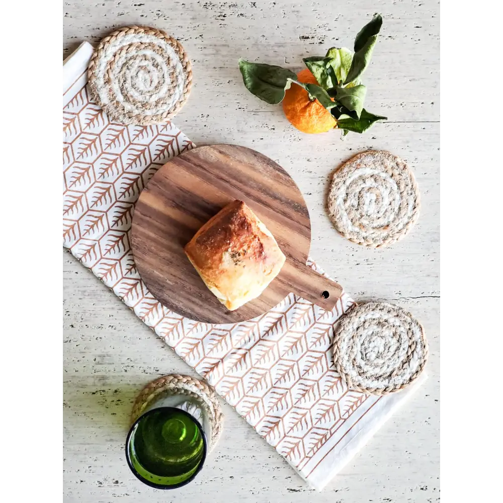 Round Wooden Serving Board - Gift Set with Tea towel - EcofiedHome