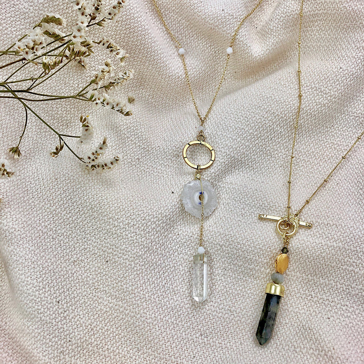 Solar Quartz + Crystal Y Necklace-3