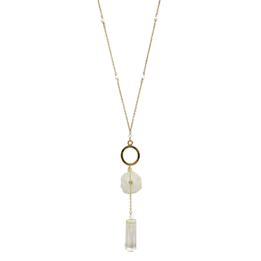 Solar Quartz + Crystal Y Necklace-0