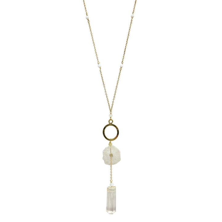 Solar Quartz + Crystal Y Necklace-0