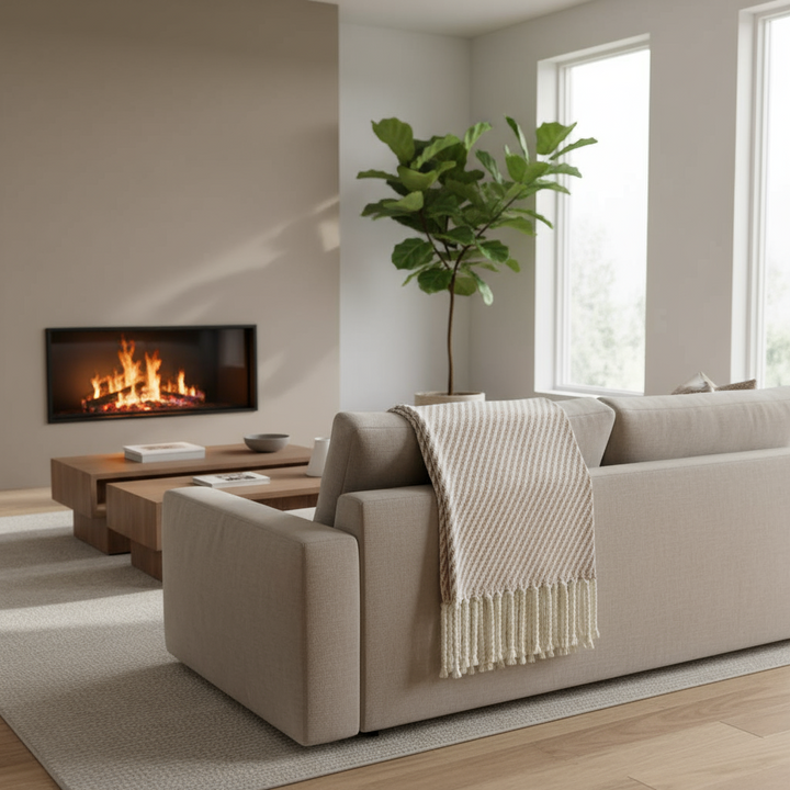 Chunky Camel Stripe Alpaca Throw in Finest Sustainable Alpaca Fiber