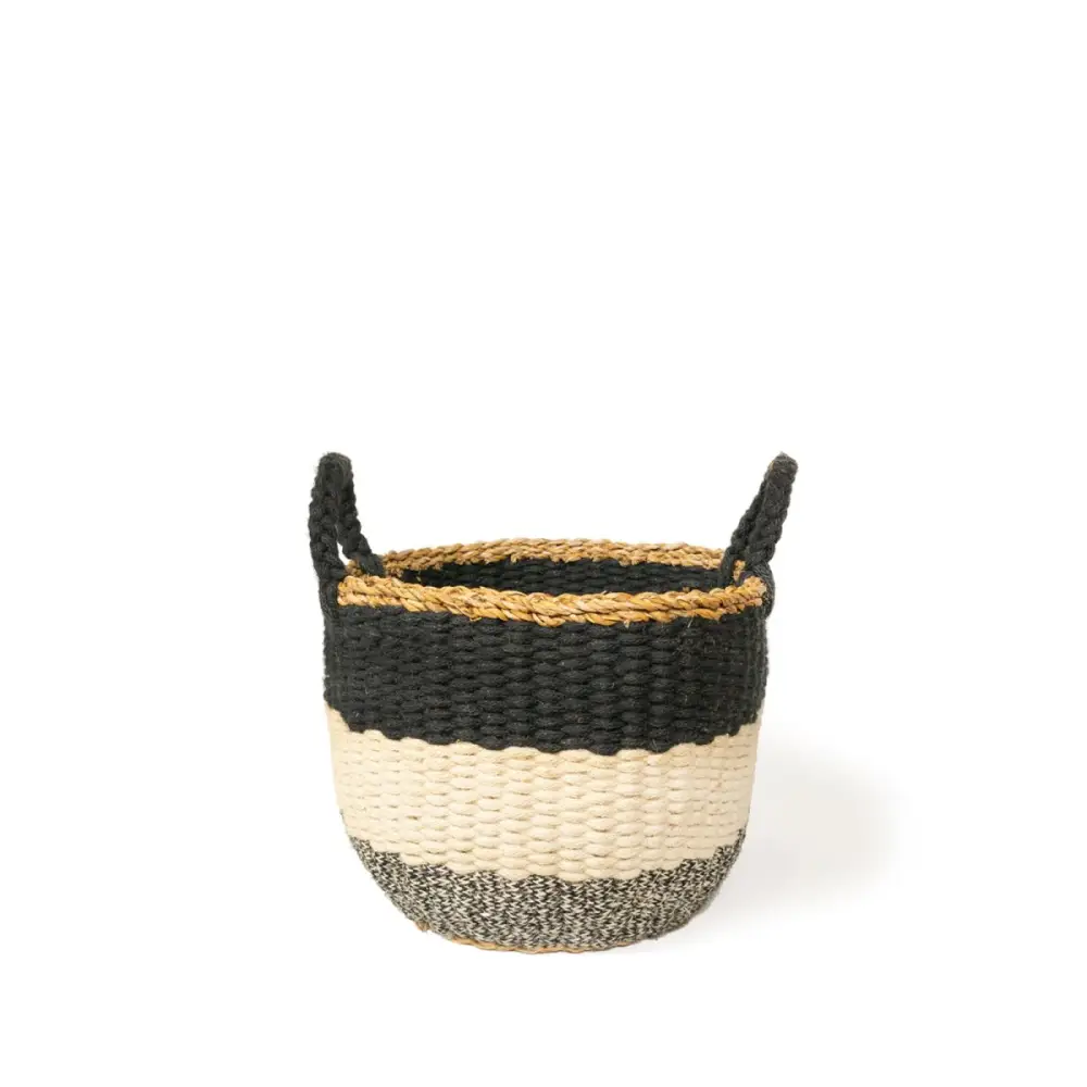 Ula Stripe Basket - Black - EcofiedHome