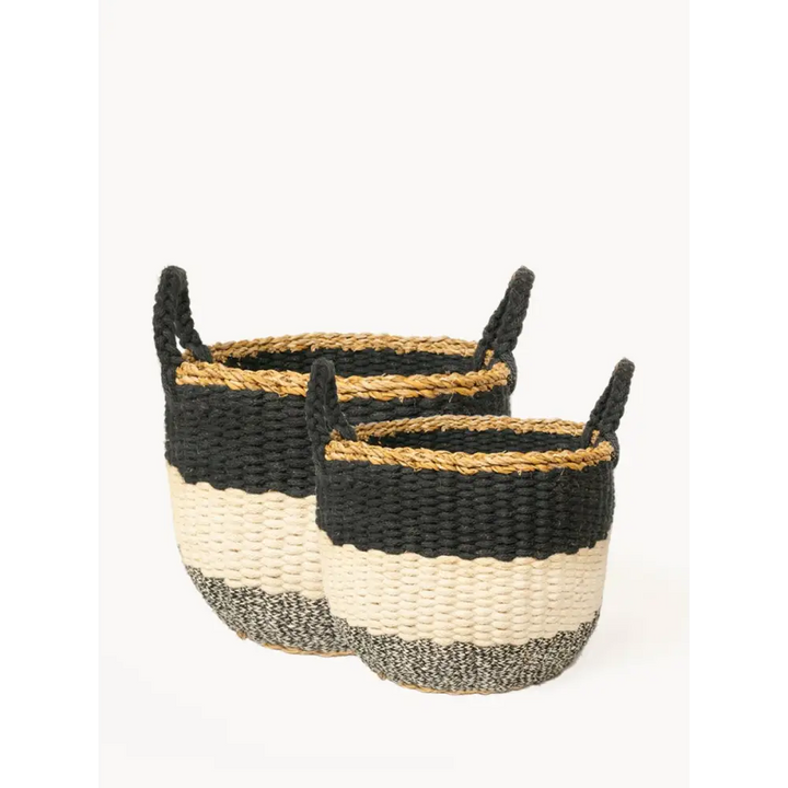 Ula Stripe Basket - Black - EcofiedHome