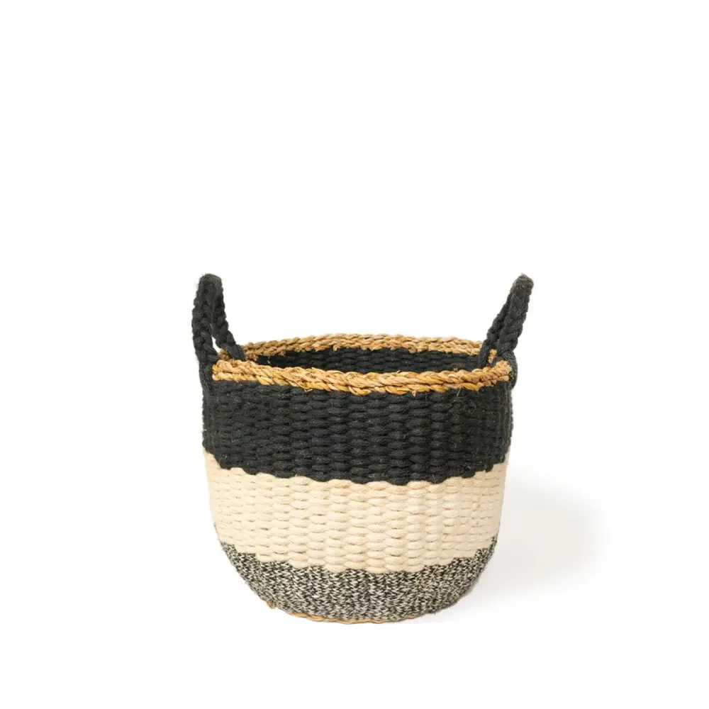 Ula Stripe Basket - Black - EcofiedHome