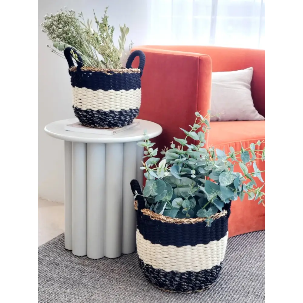 Ula Stripe Basket - Black - EcofiedHome