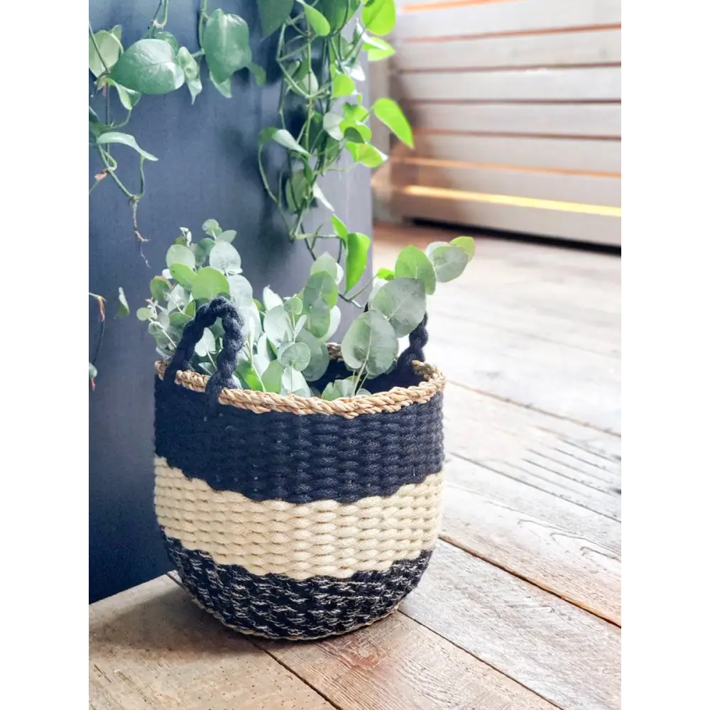 Ula Stripe Basket - Black - EcofiedHome