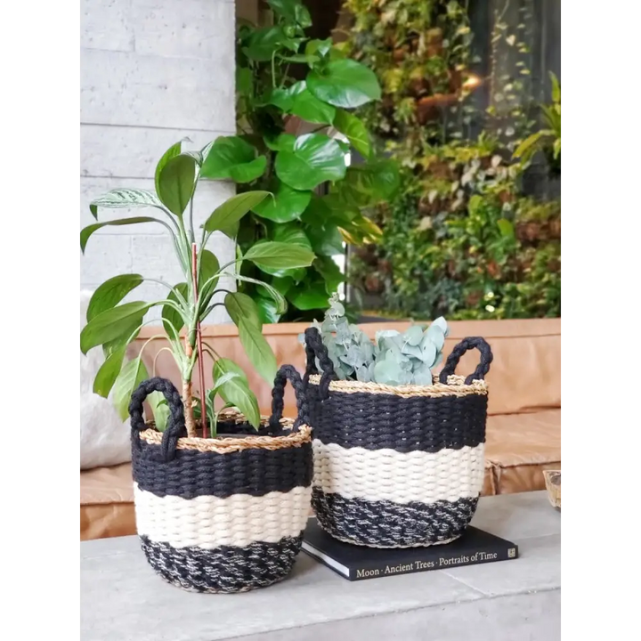 Ula Stripe Basket - Black - EcofiedHome