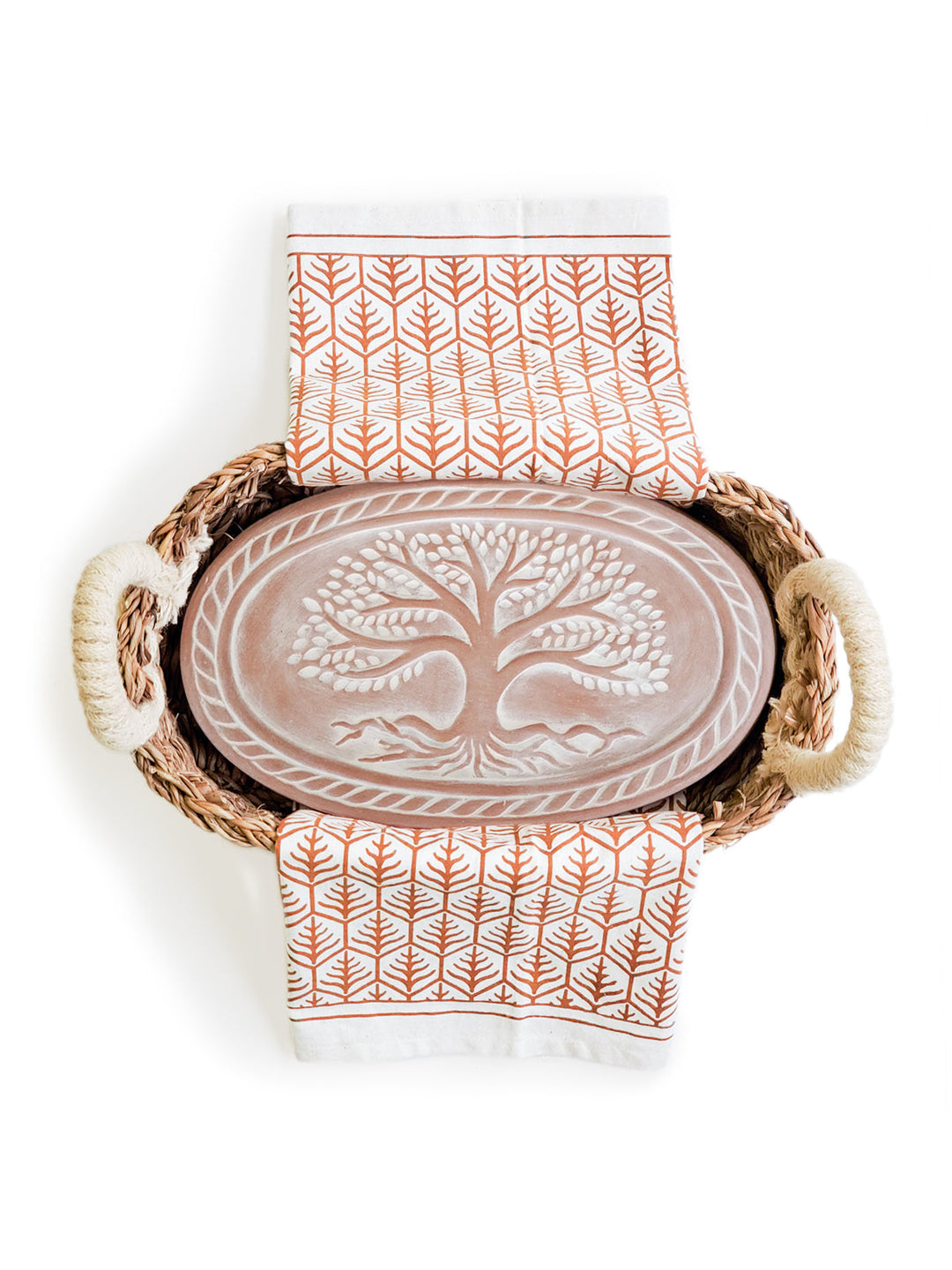 Bread Warmer & Basket Gift Set with Tea Towel - Tree of Life Oval-2