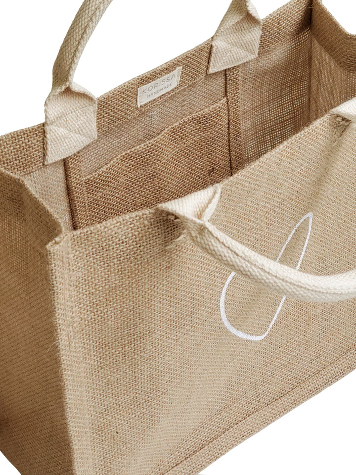 Reusable jute Gift Bag with cotton handles - Love - EcofiedHome