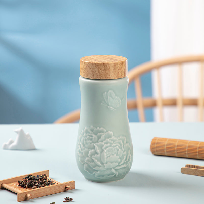 Blue Golden Age Peony Ceramic Tea Tumbler - EcofiedHome
