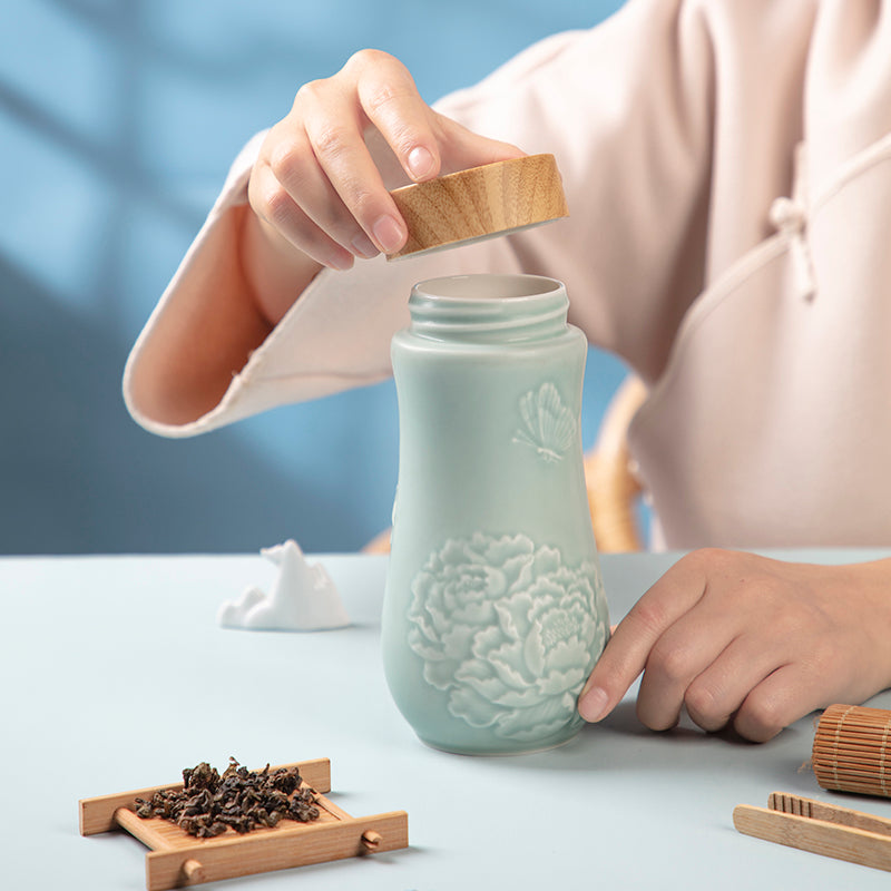 Blue Golden Age Peony Ceramic Tea Tumbler - EcofiedHome