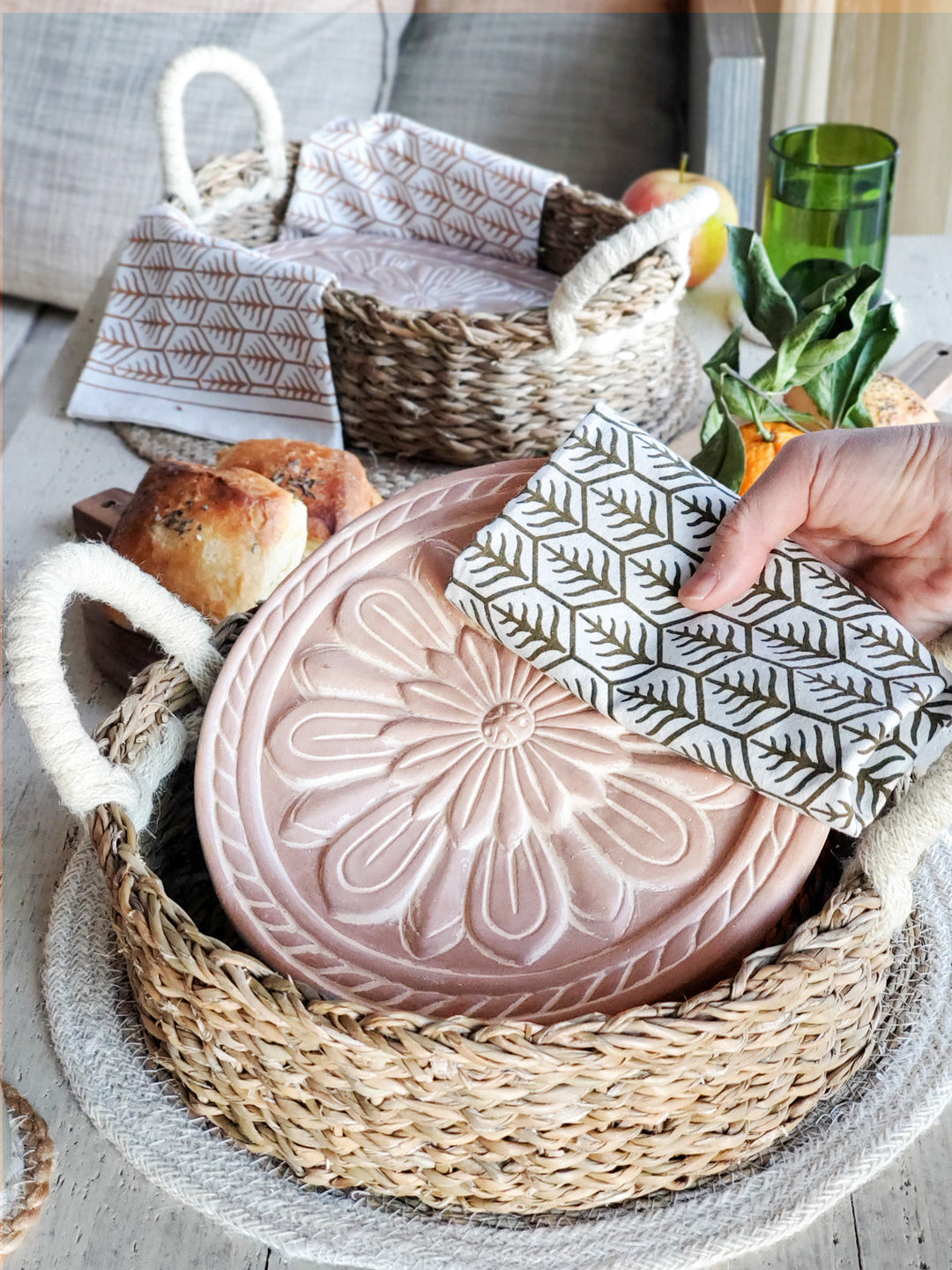 Bread Warmer & Basket Gift Set with Tea Towel - Vintage Flower-1
